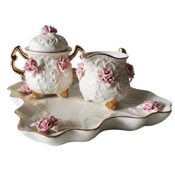 Vintage Handmade Porcelain Tea Set Pink Roses and 10K Gold Trim - Picture 15 of 16